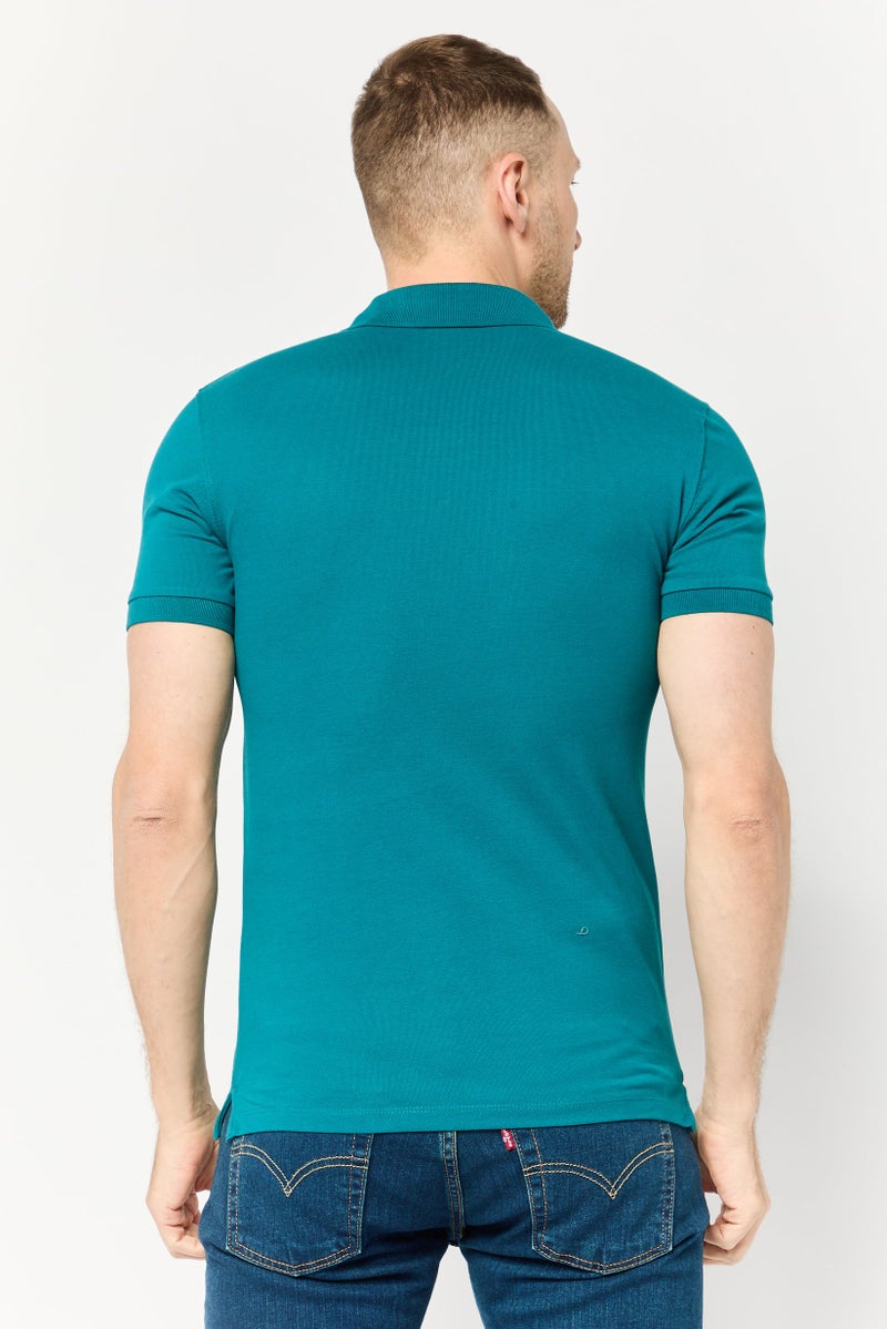Celio Men Regular Fit Solid Shot Sleeve Polo Shirt, Teal Blue - Image 4